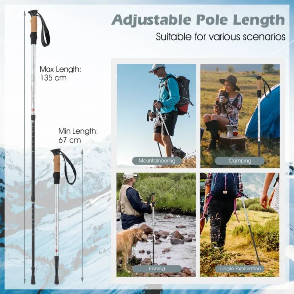 1 Paar Wandelstokken Aluminium Wandelstok Opvouwbare Alpiniststok Schokbestendig Verstelbare Lengtes 65-135CM - Zilver - Image 3