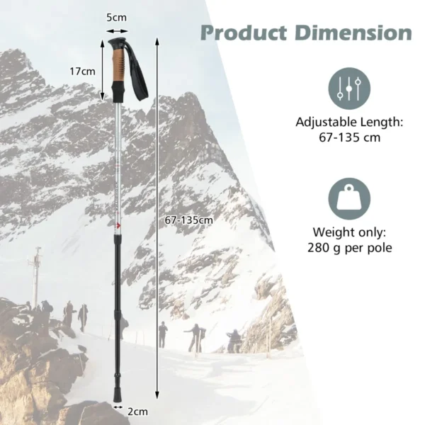 1 Paar Wandelstokken Aluminium Wandelstok Opvouwbare Alpiniststok Schokbestendig Verstelbare Lengtes 65-135CM - Zilver - Image 4