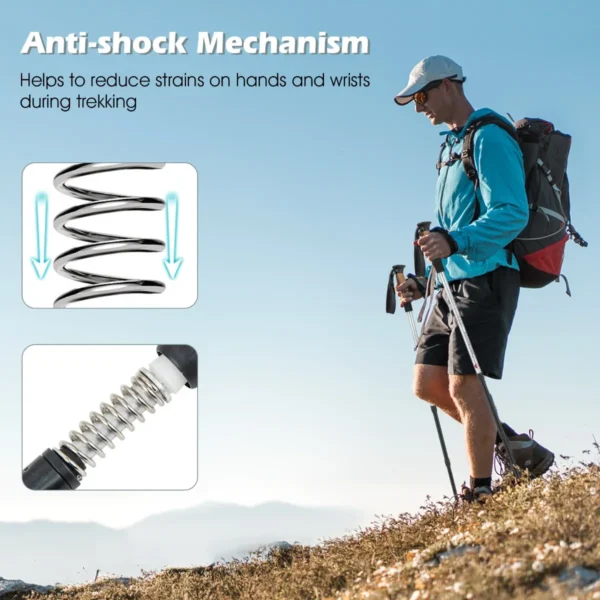 1 Paar Wandelstokken Aluminium Wandelstok Opvouwbare Alpiniststok Schokbestendig Verstelbare Lengtes 65-135CM - Zilver - Image 5