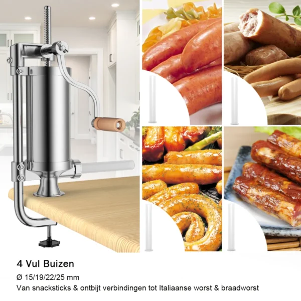 1,5 KG Roestvrijstalen Verticale Worstenmaker Worstduwer Roestvrijstalen Worstvuller Met 4 Buizen Van Verschillende Grootte - Image 6