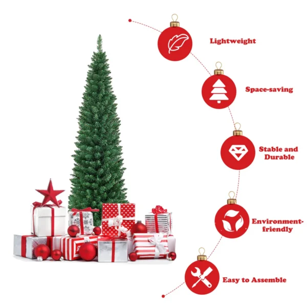 150 Cm PVC Kunstmatige Potlood Kerstboom Dunne Boom Met Metalen Standaard Voor Binnen En Buiten Groen - Image 3
