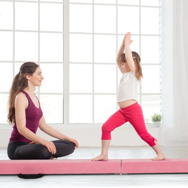 210 Cm Opvouwbare Evenwichtsbalk Draagbare Vloer Balans Balk Met Handvatten Extra Stevig Gymnastiek Materiaal Roze - Image 3