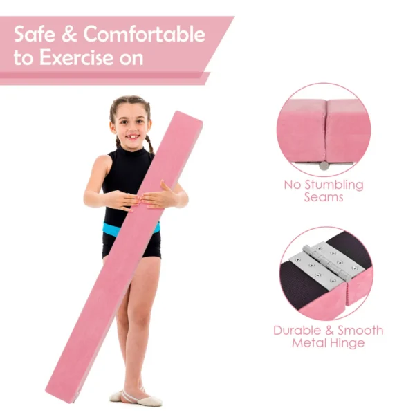 210 Cm Opvouwbare Evenwichtsbalk Draagbare Vloer Balans Balk Met Handvatten Extra Stevig Gymnastiek Materiaal Roze - Image 4