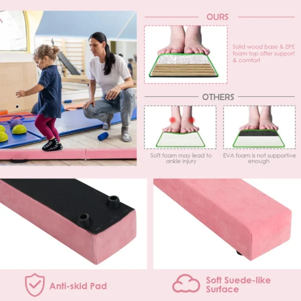 210 Cm Opvouwbare Evenwichtsbalk Draagbare Vloer Balans Balk Met Handvatten Extra Stevig Gymnastiek Materiaal Roze - Image 5