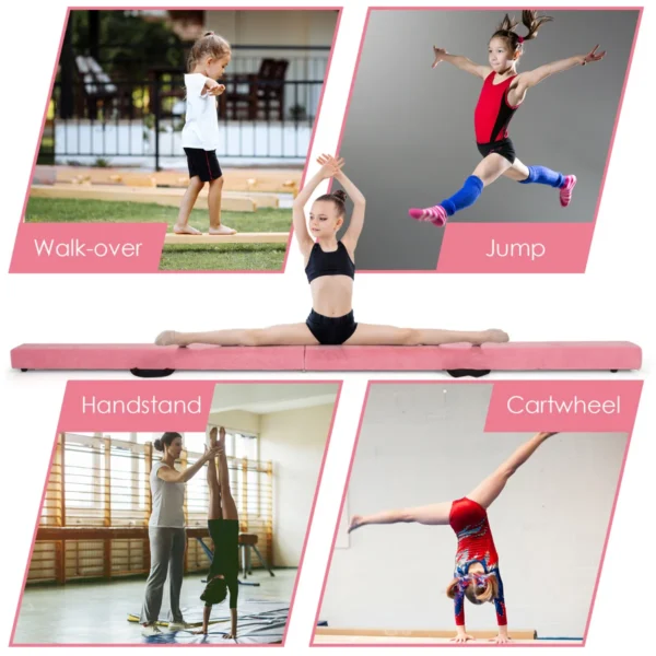 210 Cm Opvouwbare Evenwichtsbalk Draagbare Vloer Balans Balk Met Handvatten Extra Stevig Gymnastiek Materiaal Roze - Image 6