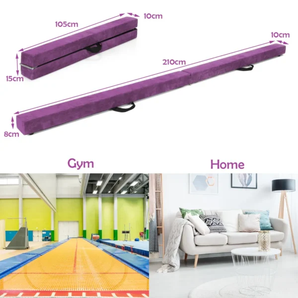 210 Cm Opvouwbare Turnbalk Evenwichtsbalk Draagbare Vloer Balans Balk Met Handvatten Extra Stevig Gymnastiek Materiaal Paars - Image 2