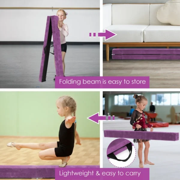 210 Cm Opvouwbare Turnbalk Evenwichtsbalk Draagbare Vloer Balans Balk Met Handvatten Extra Stevig Gymnastiek Materiaal Paars - Image 7