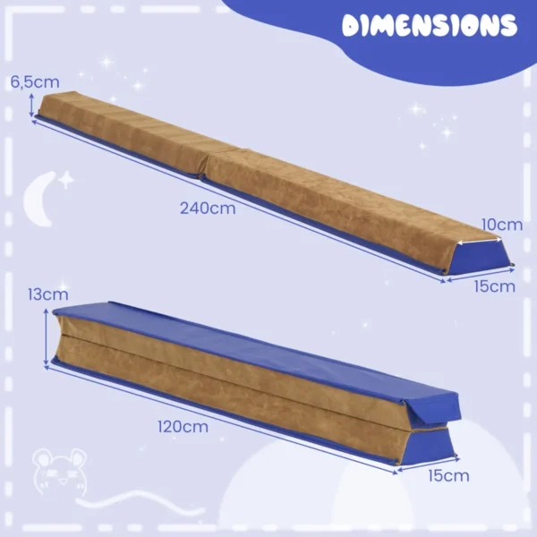 240 Cm Opvouwbare Evenwichtsbalk Draagbare Turnbalk Met Zacht Schuim & Handgrepen Voor Kinderen Thuis Gymnastiek Blauw - Image 2
