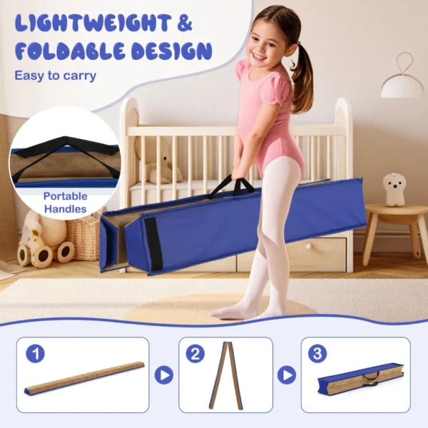 240 Cm Opvouwbare Evenwichtsbalk Draagbare Turnbalk Met Zacht Schuim & Handgrepen Voor Kinderen Thuis Gymnastiek Blauw - Image 5