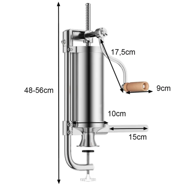2,5kg Worstvuller Handmatig Worstmachine Van Roestvrij Staal Worstmachine Zilver Worstpers Met Tafelklem Worstspuit Incl. 4 Vulbuizen - Image 2