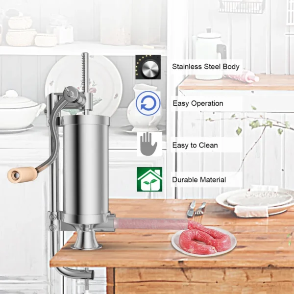 2,5kg Worstvuller Handmatig Worstmachine Van Roestvrij Staal Worstmachine Zilver Worstpers Met Tafelklem Worstspuit Incl. 4 Vulbuizen - Image 5