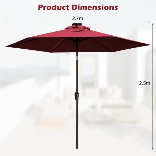 2,7 M Kantelbare Parasol Met LED-Verlichting Op Zonne-Energie Verkeerslicht Parasol Tuinparasol Stalen Steel Polyester Stof Rood - Image 3