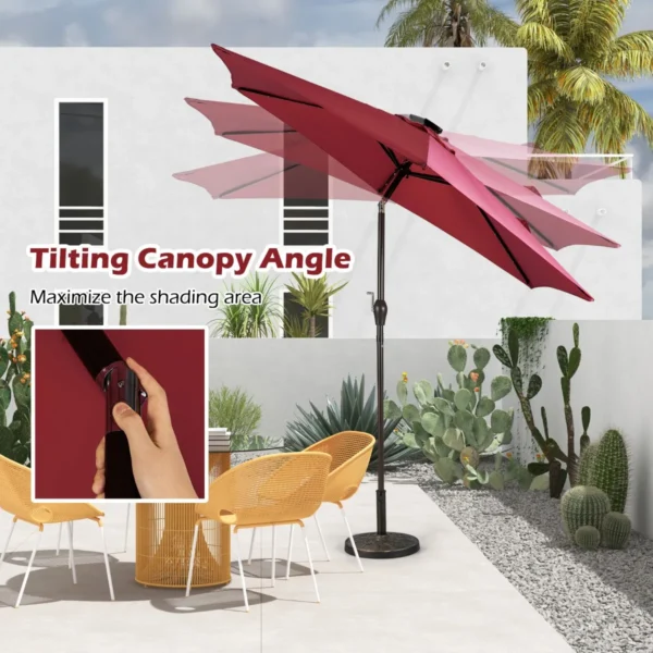2,7 M Kantelbare Parasol Met LED-Verlichting Op Zonne-Energie Verkeerslicht Parasol Tuinparasol Stalen Steel Polyester Stof Rood - Image 5