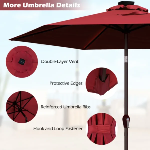 2,7 M Kantelbare Parasol Met LED-Verlichting Op Zonne-Energie Verkeerslicht Parasol Tuinparasol Stalen Steel Polyester Stof Rood - Image 6