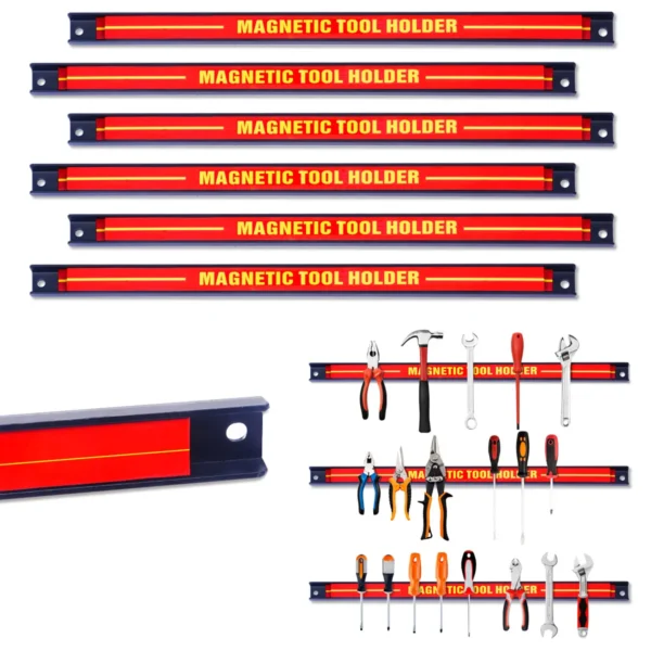 6 X Magnetische Gereedschapshouder Wand Magneetstrip Set Magneetstrip 46 Cm Rood En Zwart - Image 2