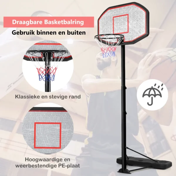 Basketbal Standaard Basketbalring Basketbalsysteem Draagbaar Basketbal In Hoogte Verstelbaar Van 200 Tot 305 Cm - Image 7