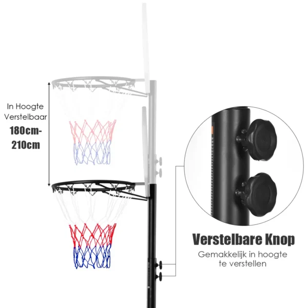 Basketbalring Met Standaard Basketbalstandaard Van 180 Tot 210 Cm Met Wielen Voor Kinderen En Volwassenen - Image 6