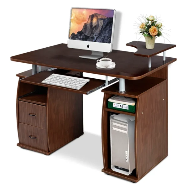Bureau Computertafel Kantoortafel PC-Tafel Met Printerschap Toetsenbordlade Walnoot - Image 4