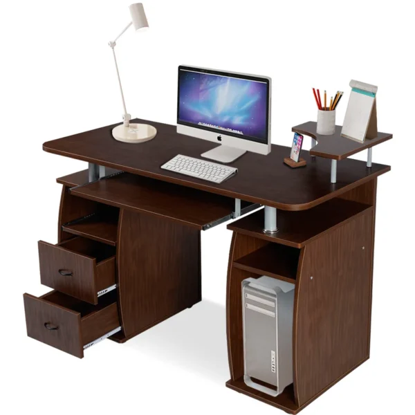 Bureau Computertafel Kantoortafel PC-Tafel Met Printerschap Toetsenbordlade Walnoot - Image 5