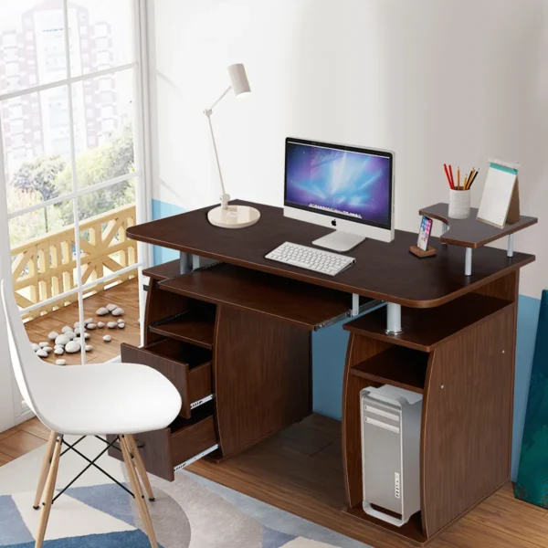 Bureau Computertafel Kantoortafel PC-Tafel Met Printerschap Toetsenbordlade Walnoot - Image 7