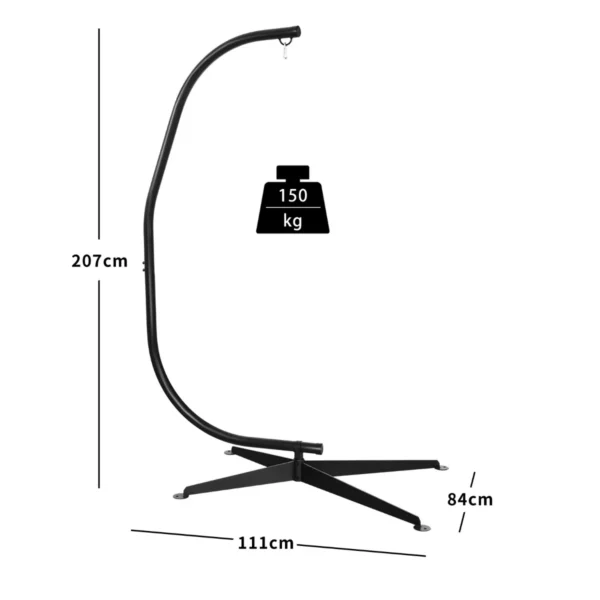 C-vormige Hangstoel Standaard 207cm Stevige Schommel Hangstoelstandaard 150kg Gewichtscapaciteit Zwart - Image 2