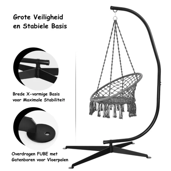 C-vormige Hangstoel Standaard 207cm Stevige Schommel Hangstoelstandaard 150kg Gewichtscapaciteit Zwart - Image 6