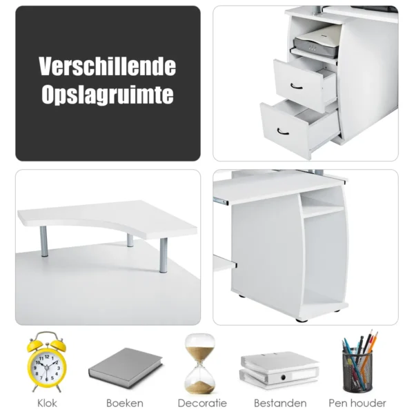 Computertafel Bureau Kantoortafel Werktafel PC-Tafel Met Toetsenbordlade Laden Printerplank 120 X 55 X 85cm Wit - Image 3