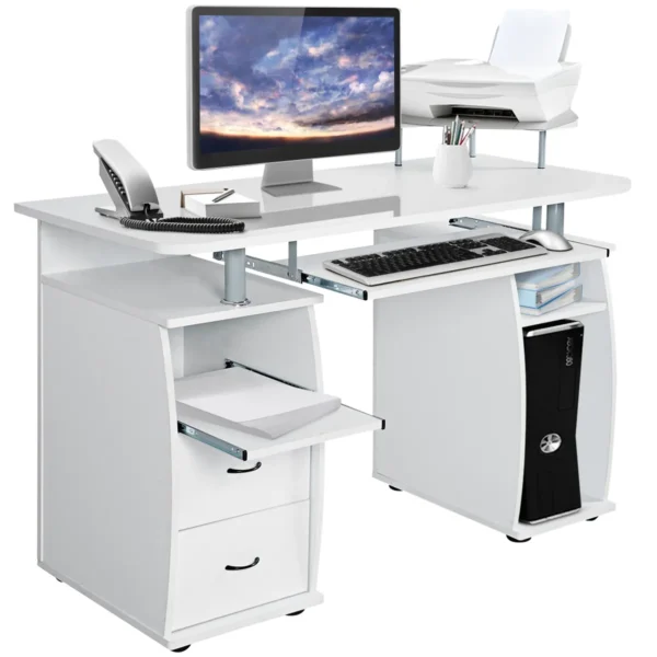 Computertafel Bureau Kantoortafel Werktafel PC-Tafel Met Toetsenbordlade Laden Printerplank 120 X 55 X 85cm Wit - Image 5