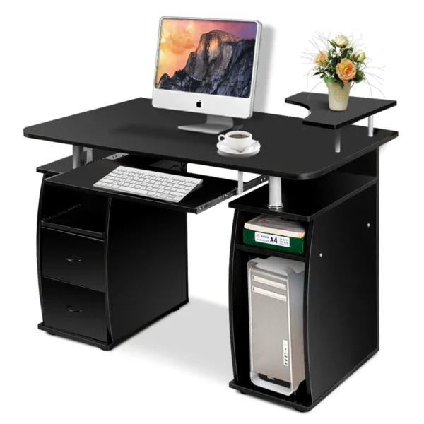 Computertafel Bureau Kantoortafel Werktafel PC-Tafel Met Toetsenbordlade Laden Printerplank 120 X 55 X 85cm - Zwart - Image 3