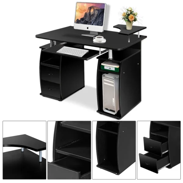 Computertafel Bureau Kantoortafel Werktafel PC-Tafel Met Toetsenbordlade Laden Printerplank 120 X 55 X 85cm - Zwart - Image 4