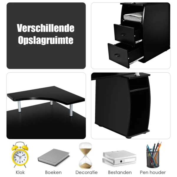 Computertafel Bureau Kantoortafel Werktafel PC-Tafel Met Toetsenbordlade Laden Printerplank 120 X 55 X 85cm - Zwart - Image 6