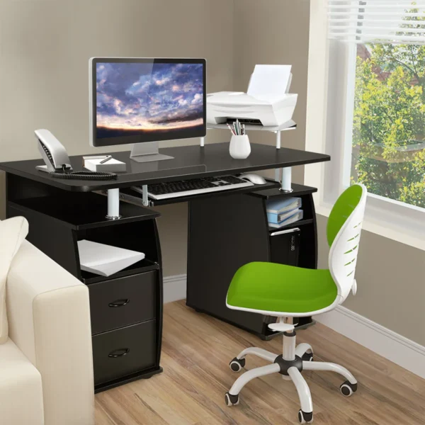 Computertafel Bureau Kantoortafel Werktafel PC-Tafel Met Toetsenbordlade Laden Printerplank 120 X 55 X 85cm - Zwart - Image 7