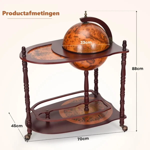 Eucalyptushouten Barwagen 88 Cm Houten Bol Wijnbar Standaard 16e Eeuws Italiaans Rek Grotere Plank Voor Meer Likeurfles - Image 4