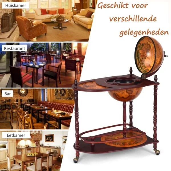 Eucalyptushouten Barwagen 88 Cm Houten Bol Wijnbar Standaard 16e Eeuws Italiaans Rek Grotere Plank Voor Meer Likeurfles - Image 5