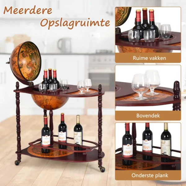 Eucalyptushouten Barwagen 88 Cm Houten Bol Wijnbar Standaard 16e Eeuws Italiaans Rek Grotere Plank Voor Meer Likeurfles - Image 7