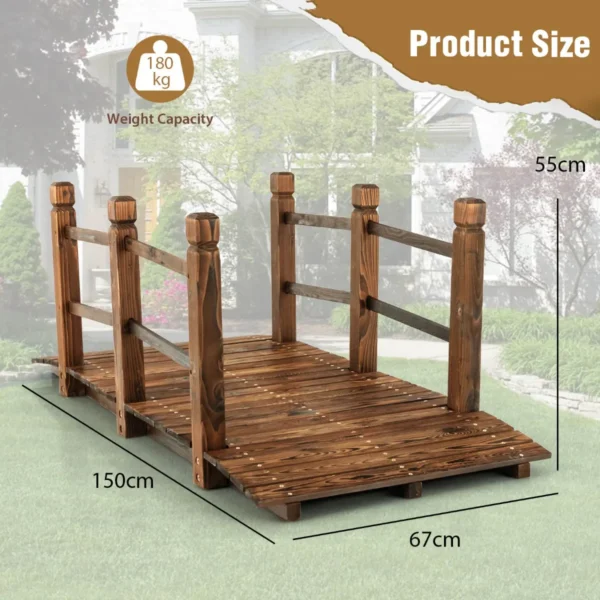 Houten Brug Tuinbrug Vijverbrug Sierbrug Decoratiebrug Met Leuningen 150 X 67 X 55cm Bruin - Image 2