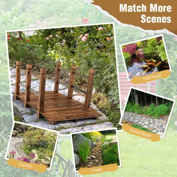 Houten Brug Tuinbrug Vijverbrug Sierbrug Decoratiebrug Met Leuningen 150 X 67 X 55cm Bruin - Image 3