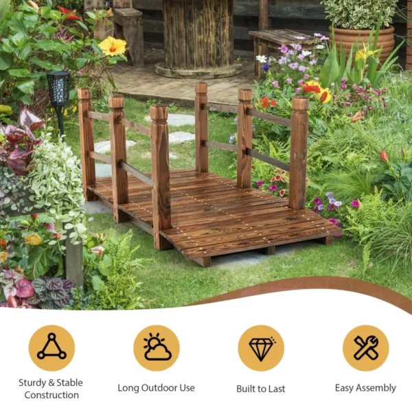 Houten Brug Tuinbrug Vijverbrug Sierbrug Decoratiebrug Met Leuningen 150 X 67 X 55cm Bruin - Image 4