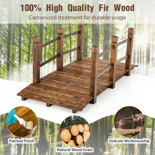 Houten Brug Tuinbrug Vijverbrug Sierbrug Decoratiebrug Met Leuningen 150 X 67 X 55cm Bruin - Image 5