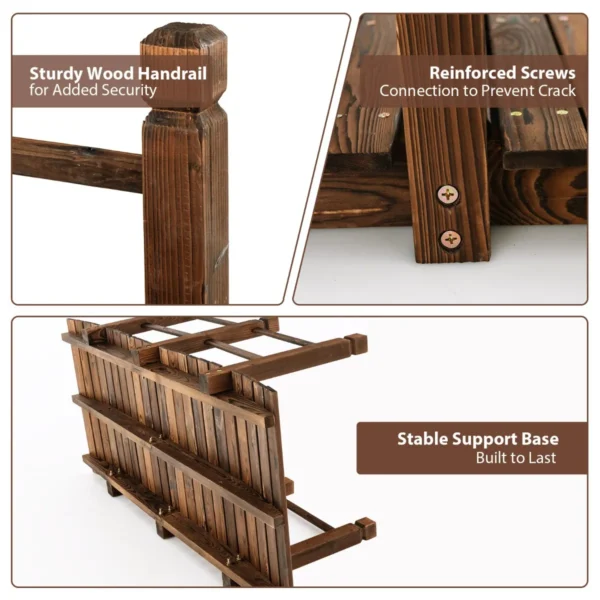 Houten Brug Tuinbrug Vijverbrug Sierbrug Decoratiebrug Met Leuningen 150 X 67 X 55cm Bruin - Image 6
