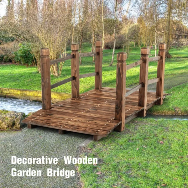 Houten Brug Tuinbrug Vijverbrug Sierbrug Decoratiebrug Met Leuningen 150 X 67 X 55cm Bruin - Image 7