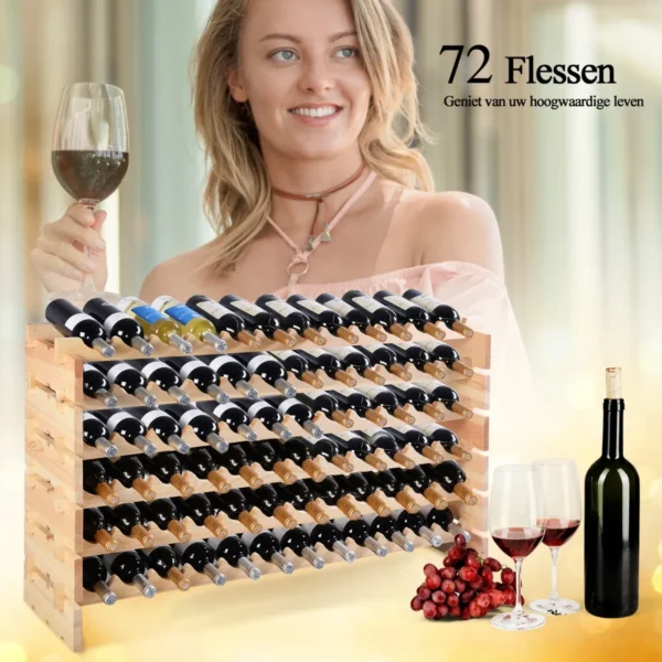 Houten Flessenrek Wijnrek 72 Fles Capaciteit Wijnopslag Rek Wijn Display Planken Flessenstandaard Met 6 Hoogtes Naar Keuze - Image 7