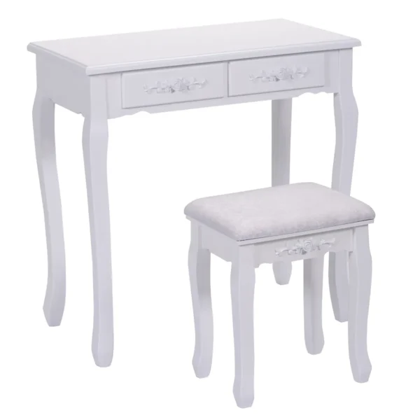 Kaptafel Met Spiegel En 4 Lades Moderne Kaptafel Met Kussentje Make-Up Kaptafel Set Met Verwijderbaar Blad Wit - Image 3