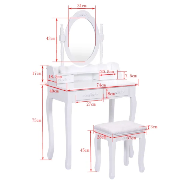 Kaptafel Met Spiegel En 4 Lades Moderne Kaptafel Met Kussentje Make-Up Kaptafel Set Met Verwijderbaar Blad Wit - Image 4