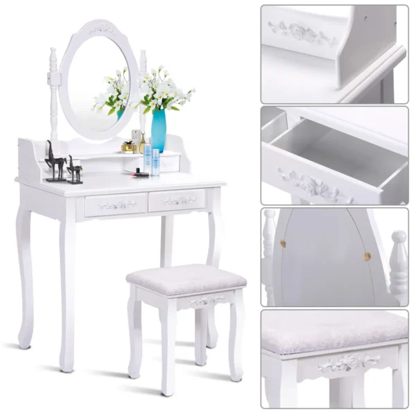 Kaptafel Met Spiegel En 4 Lades Moderne Kaptafel Met Kussentje Make-Up Kaptafel Set Met Verwijderbaar Blad Wit - Image 5