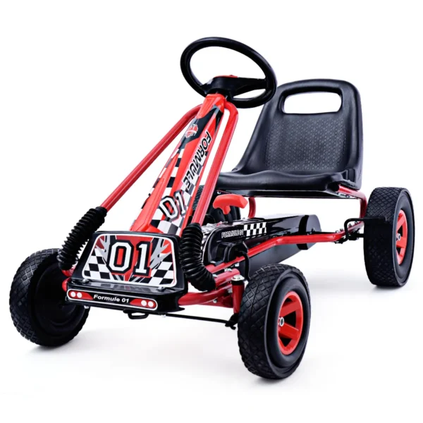 Kinder-Skelter Voor Kinderen Van 3 Tot 8 Jaar Oud Ergonomisch Verstelbare Kuipstoel Loopauto Met Vier Rubberen Wielen Stalen Frame Rood