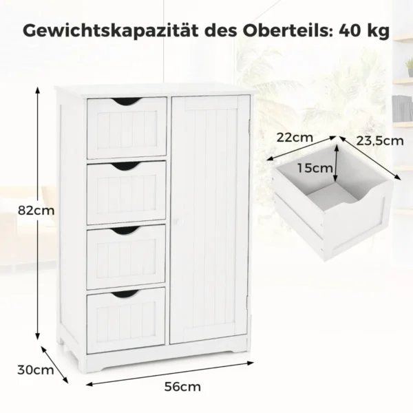 Ladekast Met 1 Kast En 4 Lades Houten Vrijstaande Opbergkast Met Verstelbare Plank In 3 Standen Badkamer Vloerkast Wit - Image 3