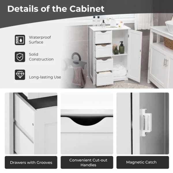 Ladekast Met 1 Kast En 4 Lades Houten Vrijstaande Opbergkast Met Verstelbare Plank In 3 Standen Badkamer Vloerkast Wit - Image 4