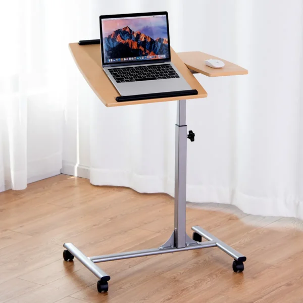 Laptopbord In Hoogte Verstelbaar Notebookbord Bedbord Met Wielen En Remmen Naturel 64 X 44 X 64-95 Cm - Image 2