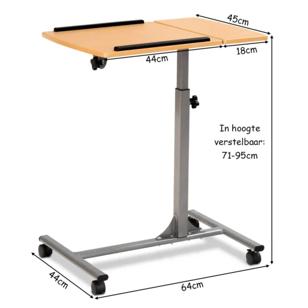Laptopbord In Hoogte Verstelbaar Notebookbord Bedbord Met Wielen En Remmen Naturel 64 X 44 X 64-95 Cm - Image 3
